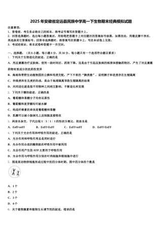 2025年安徽省定远县民族中学高一下生物期末经典模拟试题含解析