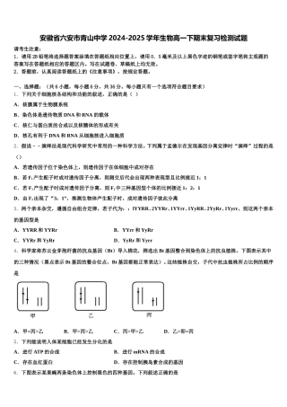 安徽省六安市青山中学2024-2025学年生物高一下期末复习检测试题含解析