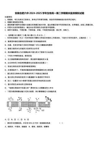 安徽合肥六中2024-2025学年生物高一第二学期期末监测模拟试题含解析