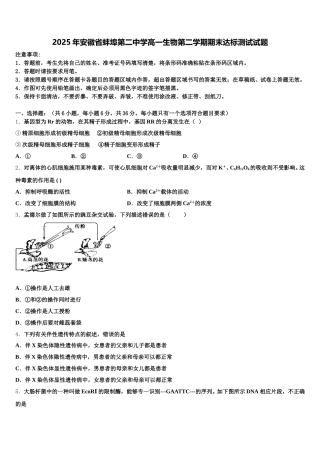 2025年安徽省蚌埠第二中学高一生物第二学期期末达标测试试题含解析