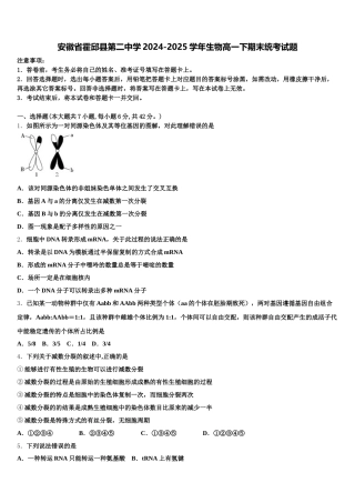 安徽省霍邱县第二中学2024-2025学年生物高一下期末统考试题含解析
