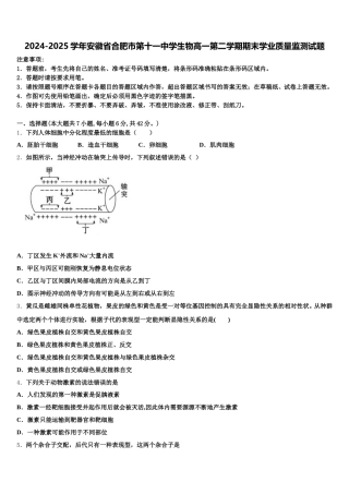 2024-2025学年安徽省合肥市第十一中学生物高一第二学期期末学业质量监测试题含解析