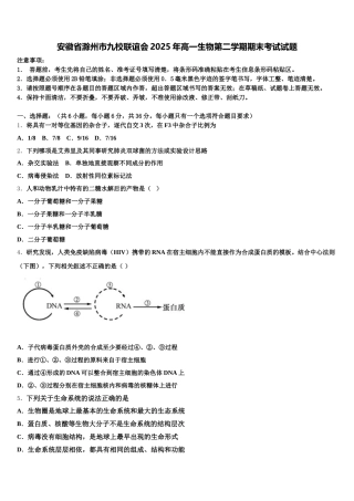 安徽省滁州市九校联谊会2025年高一生物第二学期期末考试试题含解析
