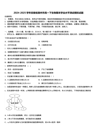2024-2025学年安徽省滁州市高一下生物期末学业水平测试模拟试题含解析