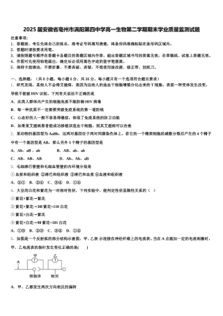 2025届安徽省亳州市涡阳第四中学高一生物第二学期期末学业质量监测试题含解析