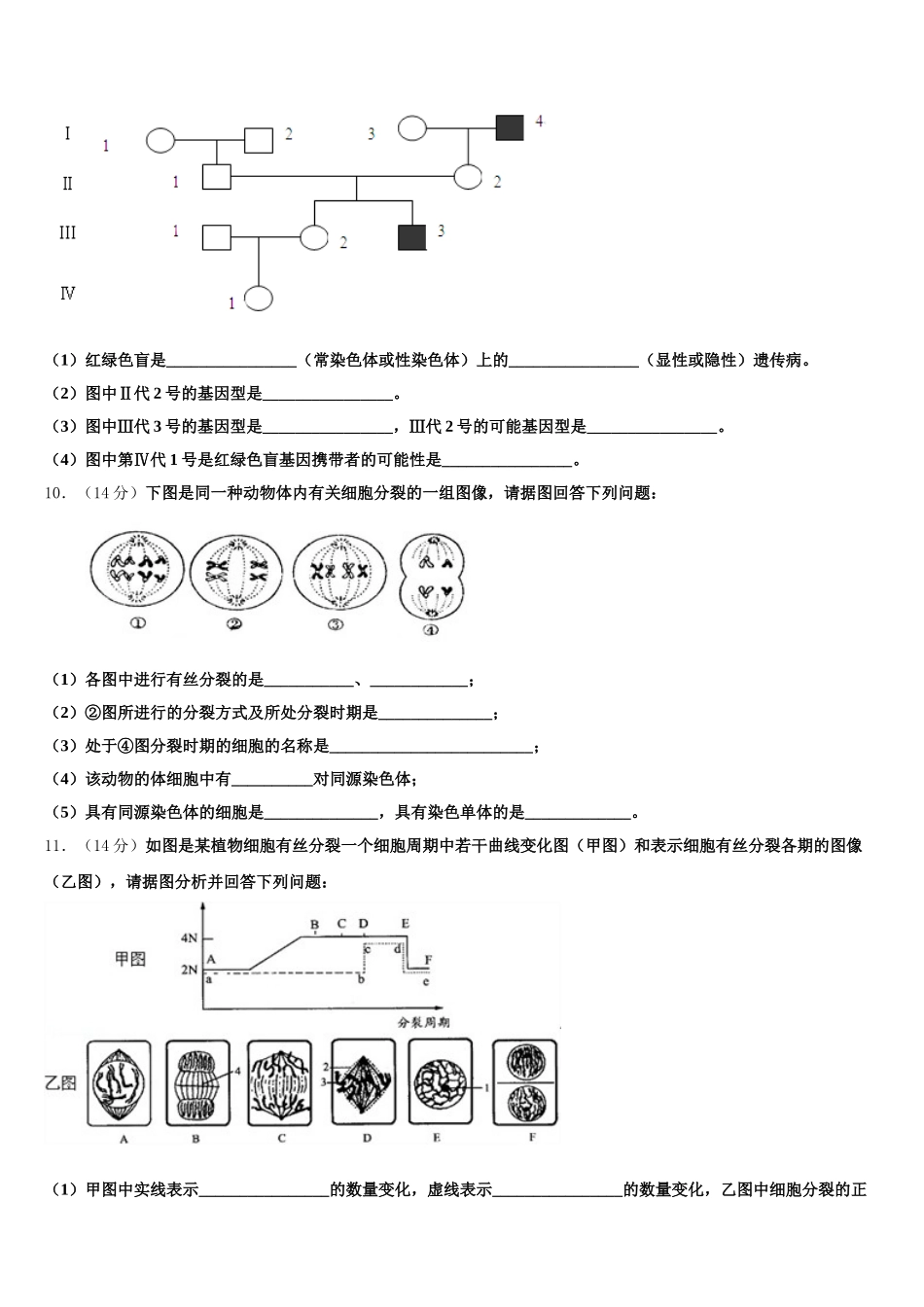 2024-2025学年安徽省阜阳市临泉县一中高一生物第二学期期末经典模拟试题含解析_第3页
