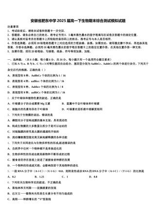 安徽省肥东中学2025届高一下生物期末综合测试模拟试题含解析