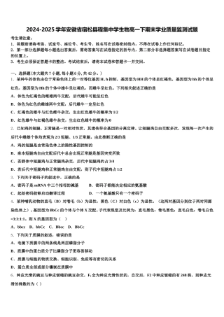 2024-2025学年安徽省宿松县程集中学生物高一下期末学业质量监测试题含解析