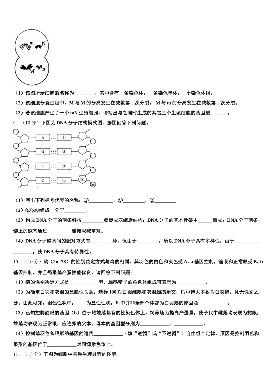 安徽池州市青阳县第一中学2025届生物高一下期末学业质量监测模拟试题含解析_第3页