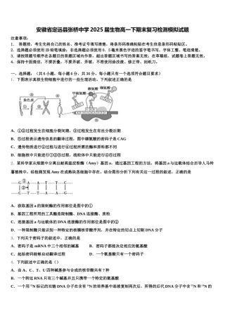 安徽省定远县张桥中学2025届生物高一下期末复习检测模拟试题含解析