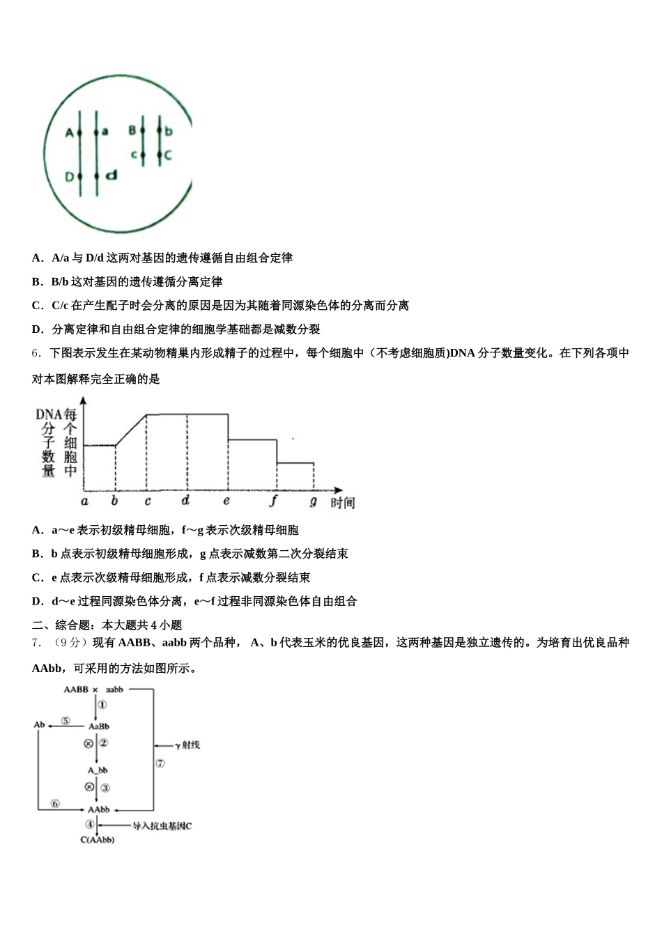 安徽省宿松县程集中学2025届高一生物第二学期期末综合测试模拟试题含解析_第2页