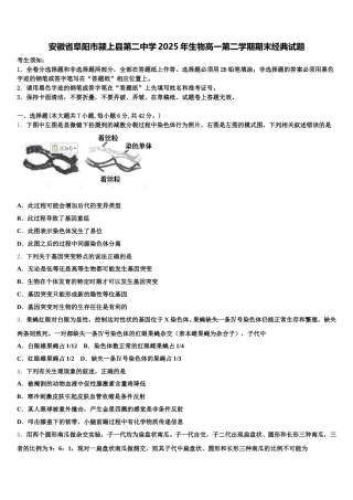 安徽省阜阳市颍上县第二中学2025年生物高一第二学期期末经典试题含解析