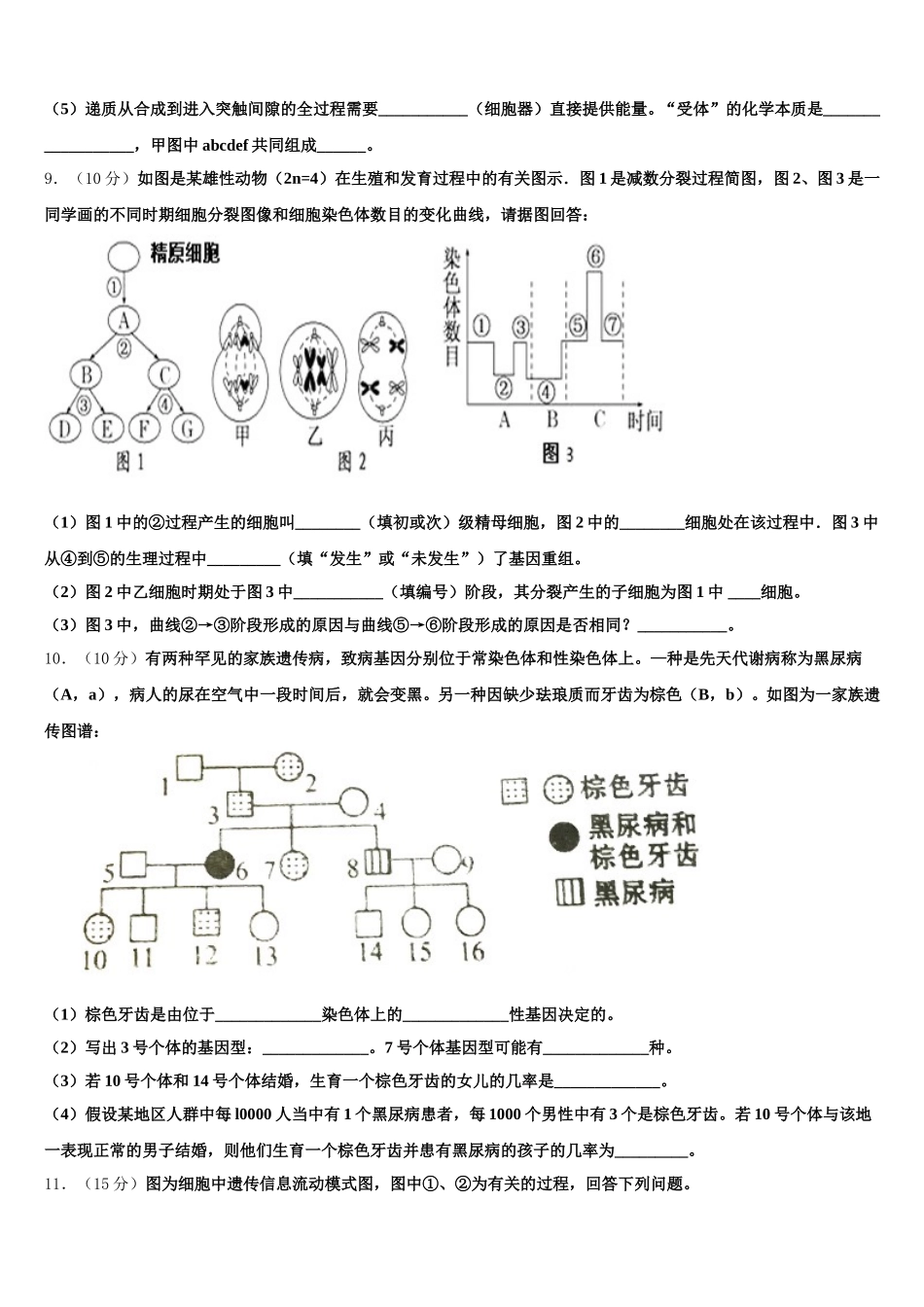 2025年安徽省亳州市利辛县阚疃金石中学生物高一第二学期期末达标检测模拟试题含解析_第3页