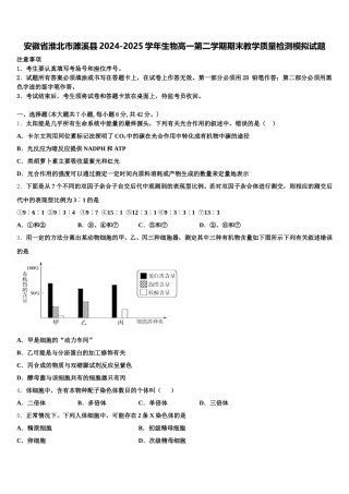 安徽省淮北市濉溪县2024-2025学年生物高一第二学期期末教学质量检测模拟试题含解析