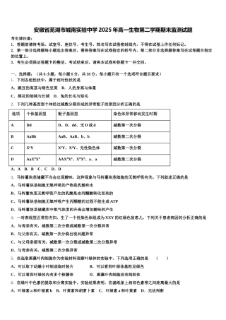 安徽省芜湖市城南实验中学2025年高一生物第二学期期末监测试题含解析