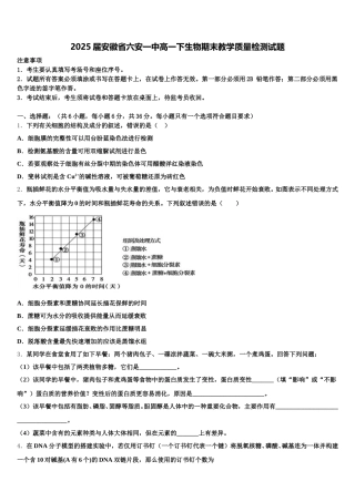 2025届安徽省六安一中高一下生物期末教学质量检测试题含解析