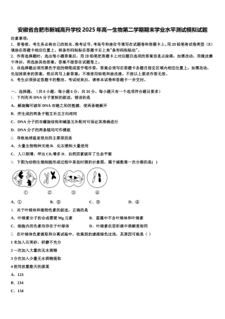 安徽省合肥市新城高升学校2025年高一生物第二学期期末学业水平测试模拟试题含解析