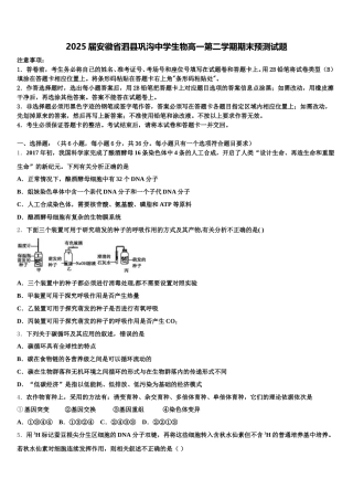 2025届安徽省泗县巩沟中学生物高一第二学期期末预测试题含解析