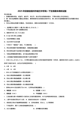 2025年安徽省宿州市褚兰中学高一下生物期末调研试题含解析