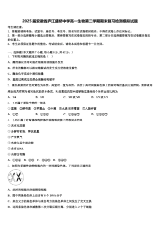 2025届安徽省庐江盛桥中学高一生物第二学期期末复习检测模拟试题含解析