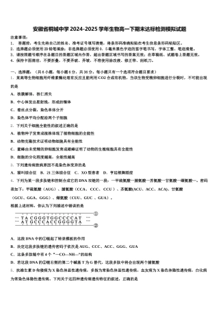 安徽省桐城中学2024-2025学年生物高一下期末达标检测模拟试题含解析