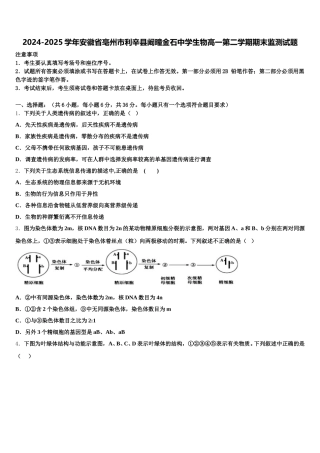 2024-2025学年安徽省亳州市利辛县阚疃金石中学生物高一第二学期期末监测试题含解析