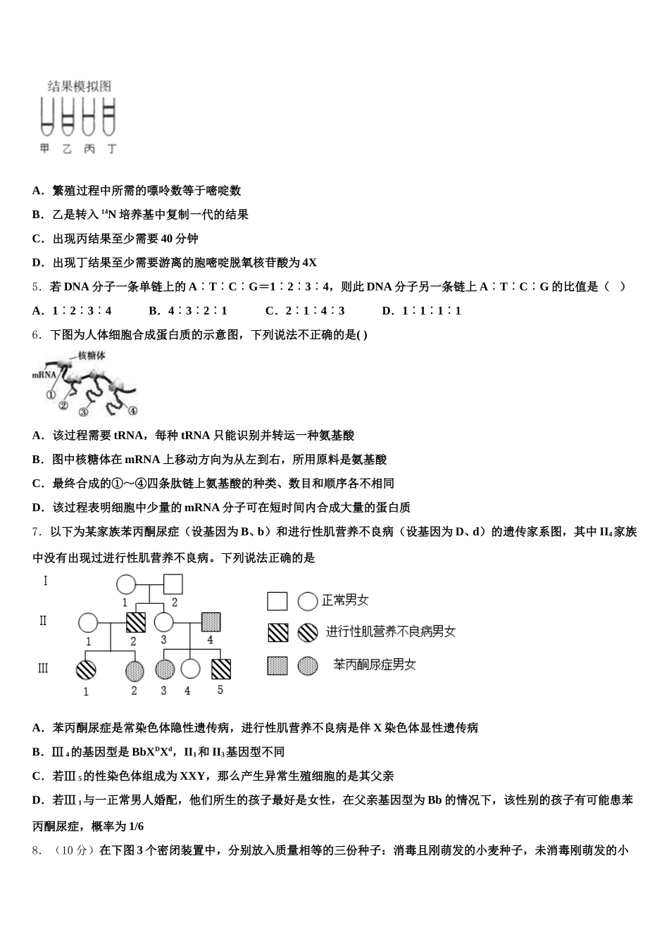 2025年安徽六安市舒城中学高一生物第二学期期末复习检测试题含解析_第2页