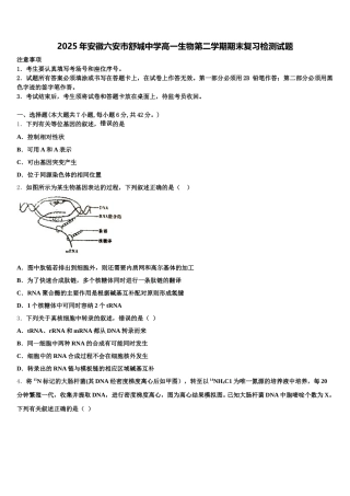 2025年安徽六安市舒城中学高一生物第二学期期末复习检测试题含解析