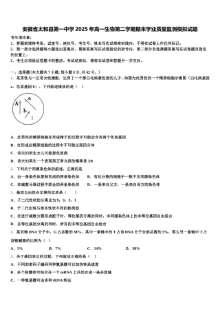 安徽省太和县第一中学2025年高一生物第二学期期末学业质量监测模拟试题含解析