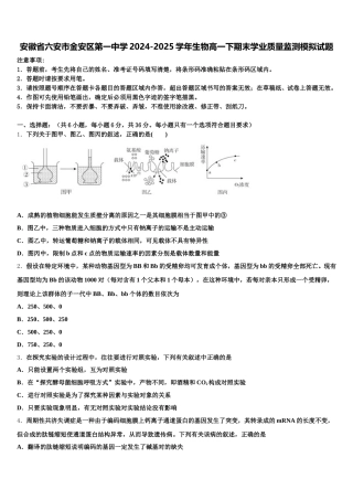 安徽省六安市金安区第一中学2024-2025学年生物高一下期末学业质量监测模拟试题含解析