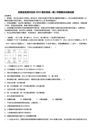 安徽省芜湖市名校2025届生物高一第二学期期末经典试题含解析