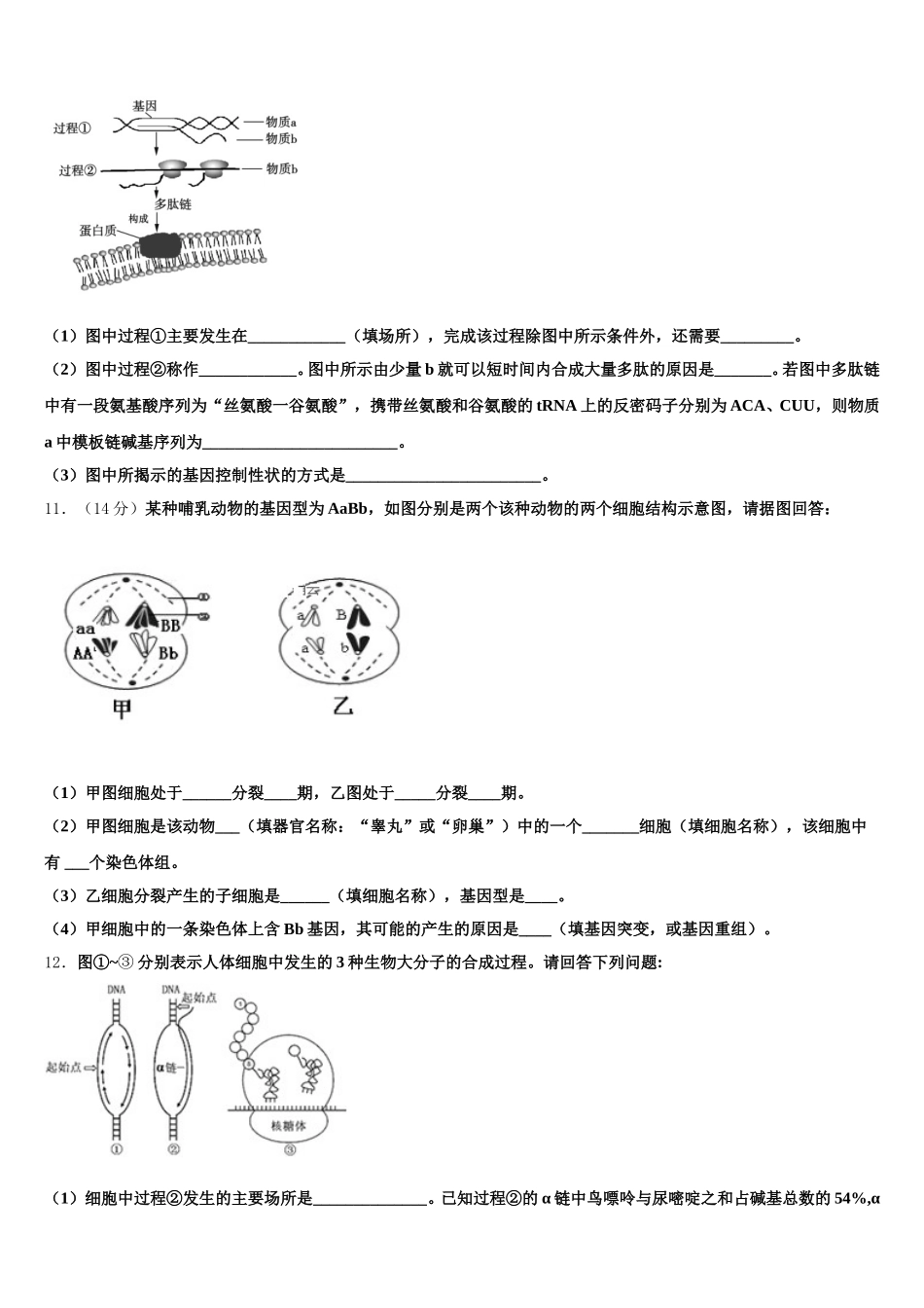 2025年安徽省阜阳市太和县第一中学高一生物第二学期期末综合测试试题含解析_第3页