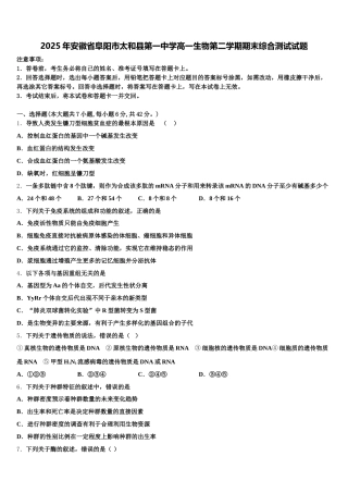 2025年安徽省阜阳市太和县第一中学高一生物第二学期期末综合测试试题含解析