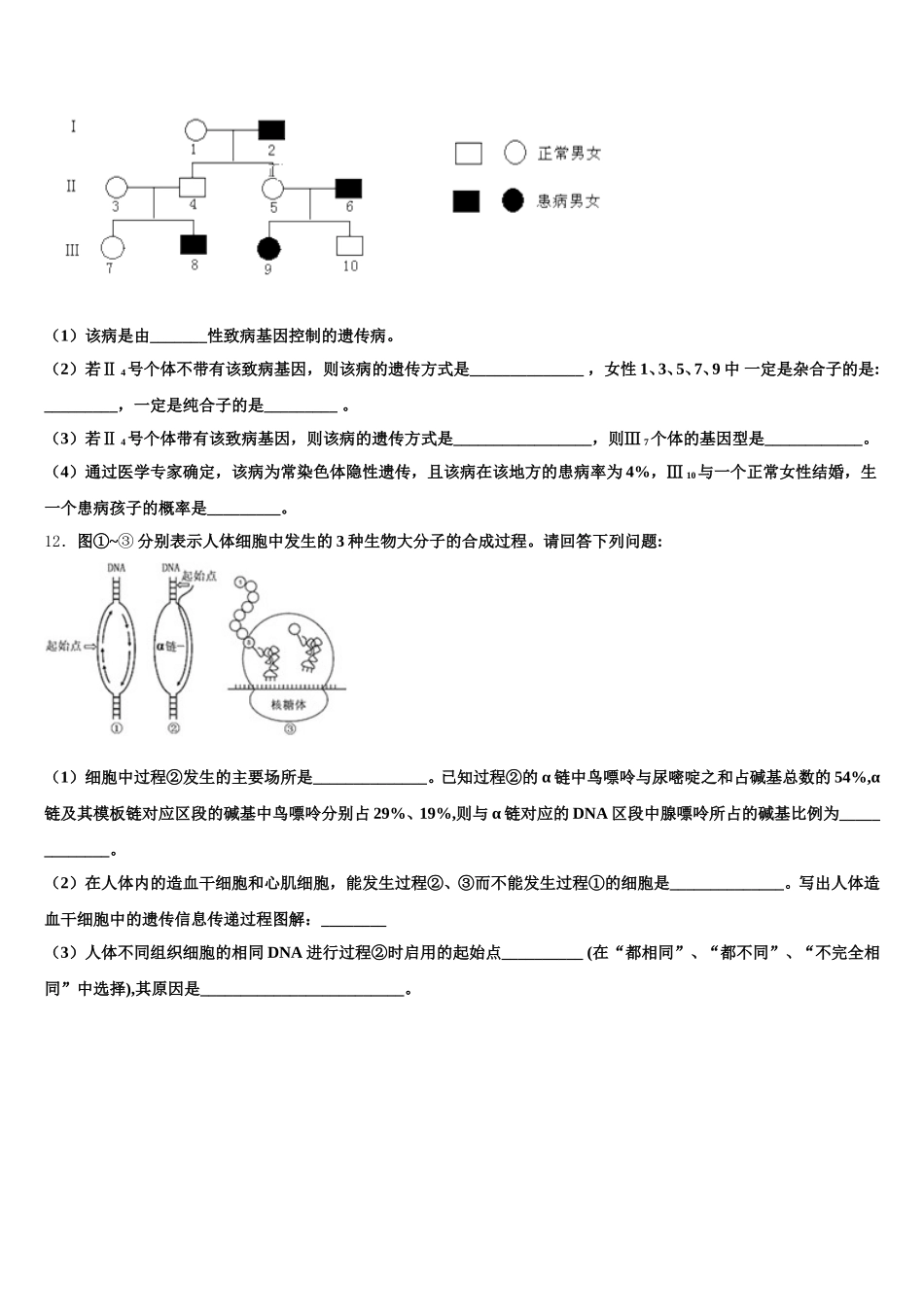 安徽滁州市来安县水口中学2024-2025学年生物高一第二学期期末质量检测模拟试题含解析_第3页