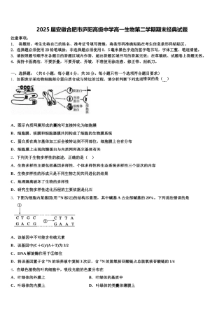 2025届安徽合肥市庐阳高级中学高一生物第二学期期末经典试题含解析