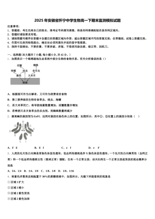 2025年安徽省怀宁中学生物高一下期末监测模拟试题含解析