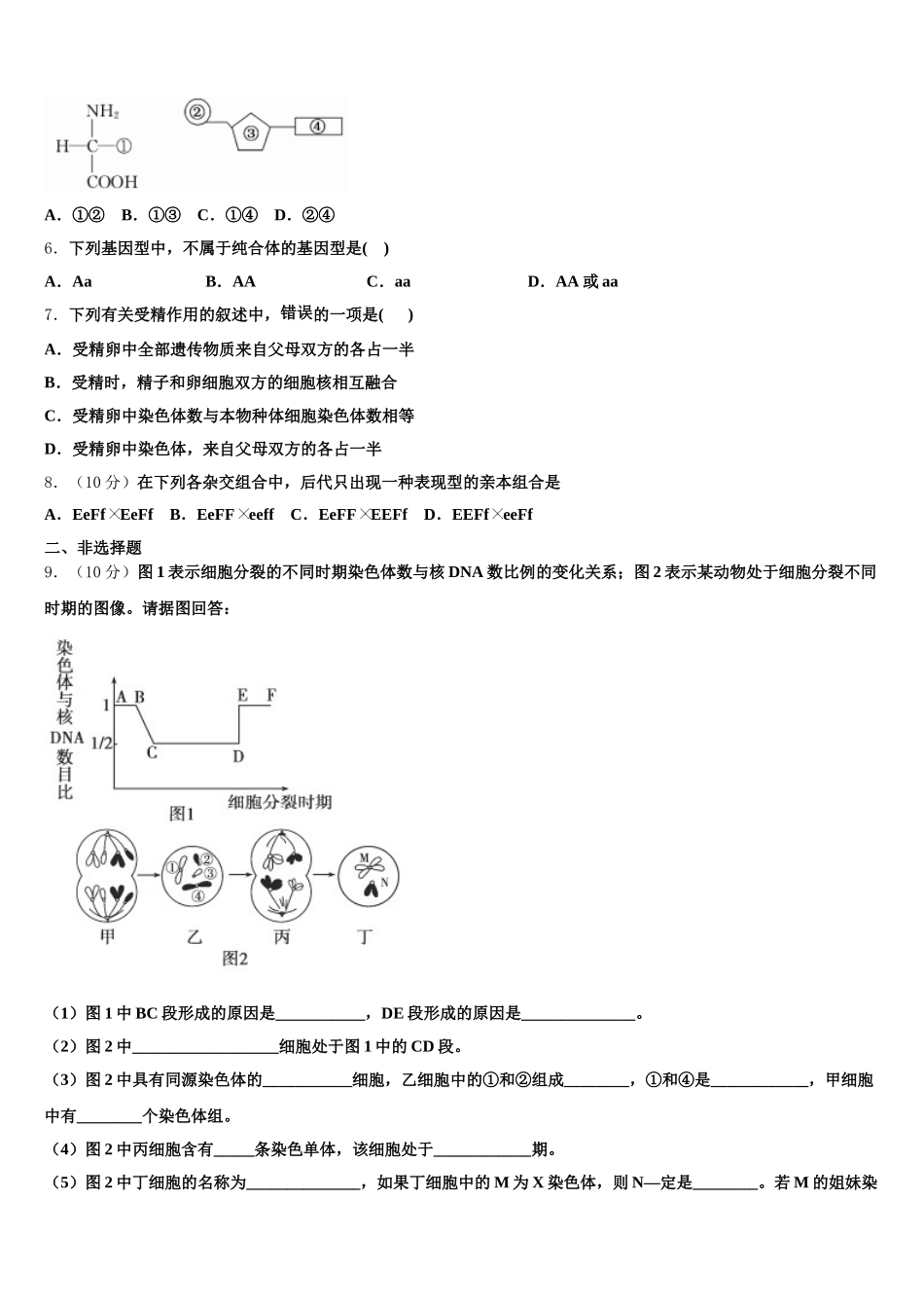 2024-2025学年安徽省马鞍山中加双语学校 高一生物第二学期期末质量跟踪监视模拟试题含解析_第2页