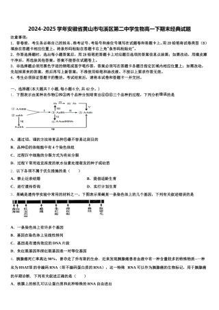 2024-2025学年安徽省黄山市屯溪区第二中学生物高一下期末经典试题含解析