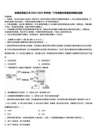 安徽省阜阳三中2024-2025学年高一下生物期末质量检测模拟试题含解析