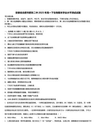 安徽省合肥市肥东二中2025年高一下生物期末学业水平测试试题含解析