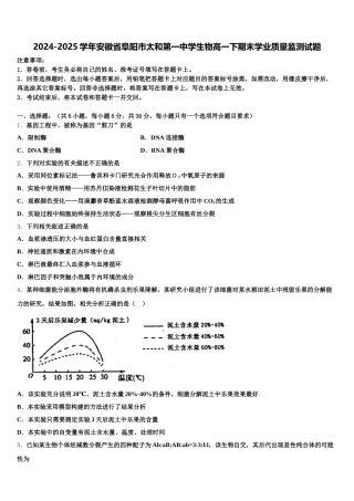 2024-2025学年安徽省阜阳市太和第一中学生物高一下期末学业质量监测试题含解析