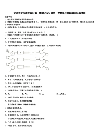 安徽省安庆市大观区第一中学2025届高一生物第二学期期末经典试题含解析