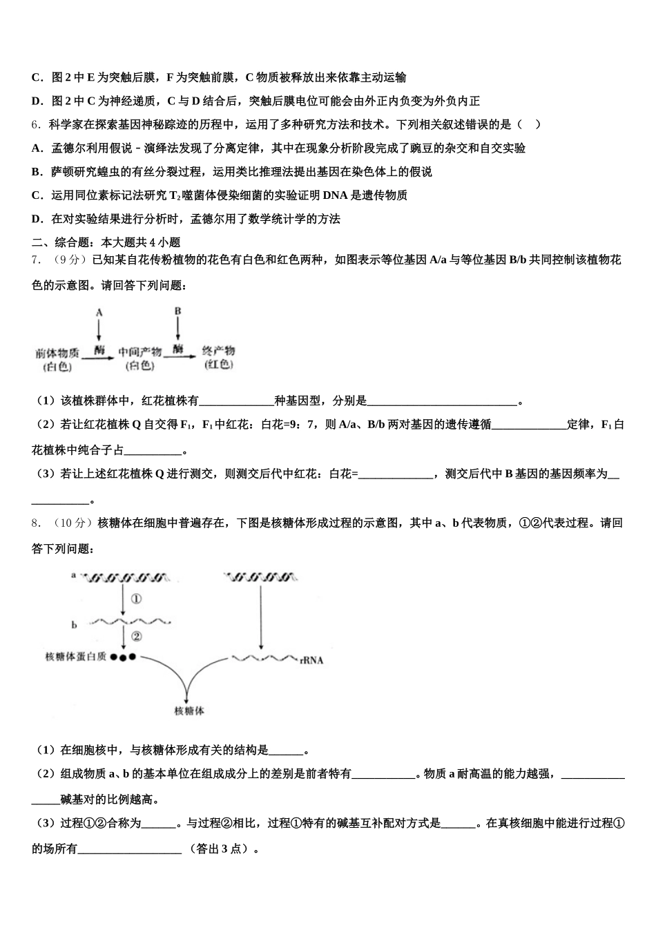 安徽省肥东县圣泉中学2025届高一下生物期末调研模拟试题含解析_第2页