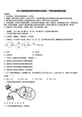 2025届安徽省阜阳市界首市生物高一下期末监测模拟试题含解析
