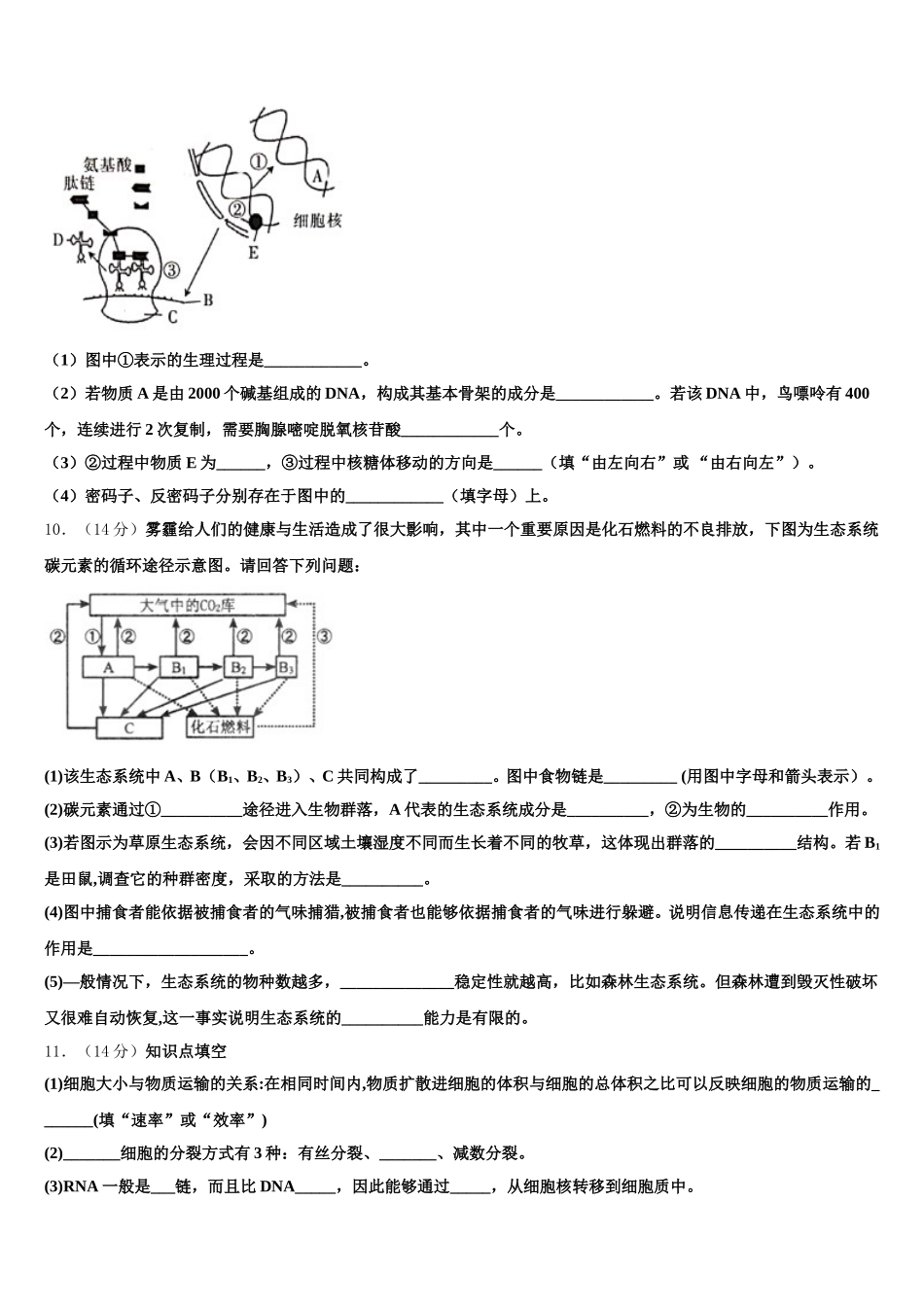 2024-2025学年安徽省阜阳四中、阜南二中、阜南实验中学三校生物高一下期末质量跟踪监视模拟试题含解析_第3页