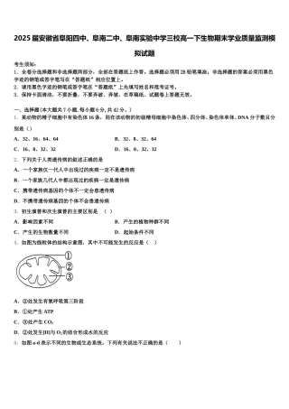 2025届安徽省阜阳四中、阜南二中、阜南实验中学三校高一下生物期末学业质量监测模拟试题含解析