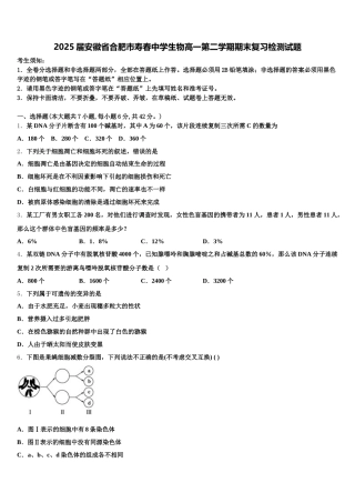 2025届安徽省合肥市寿春中学生物高一第二学期期末复习检测试题含解析