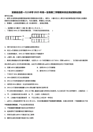 安徽省合肥一六八中学2025年高一生物第二学期期末综合测试模拟试题含解析