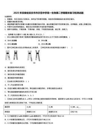 2025年安徽省安庆市市示范中学高一生物第二学期期末复习检测试题含解析