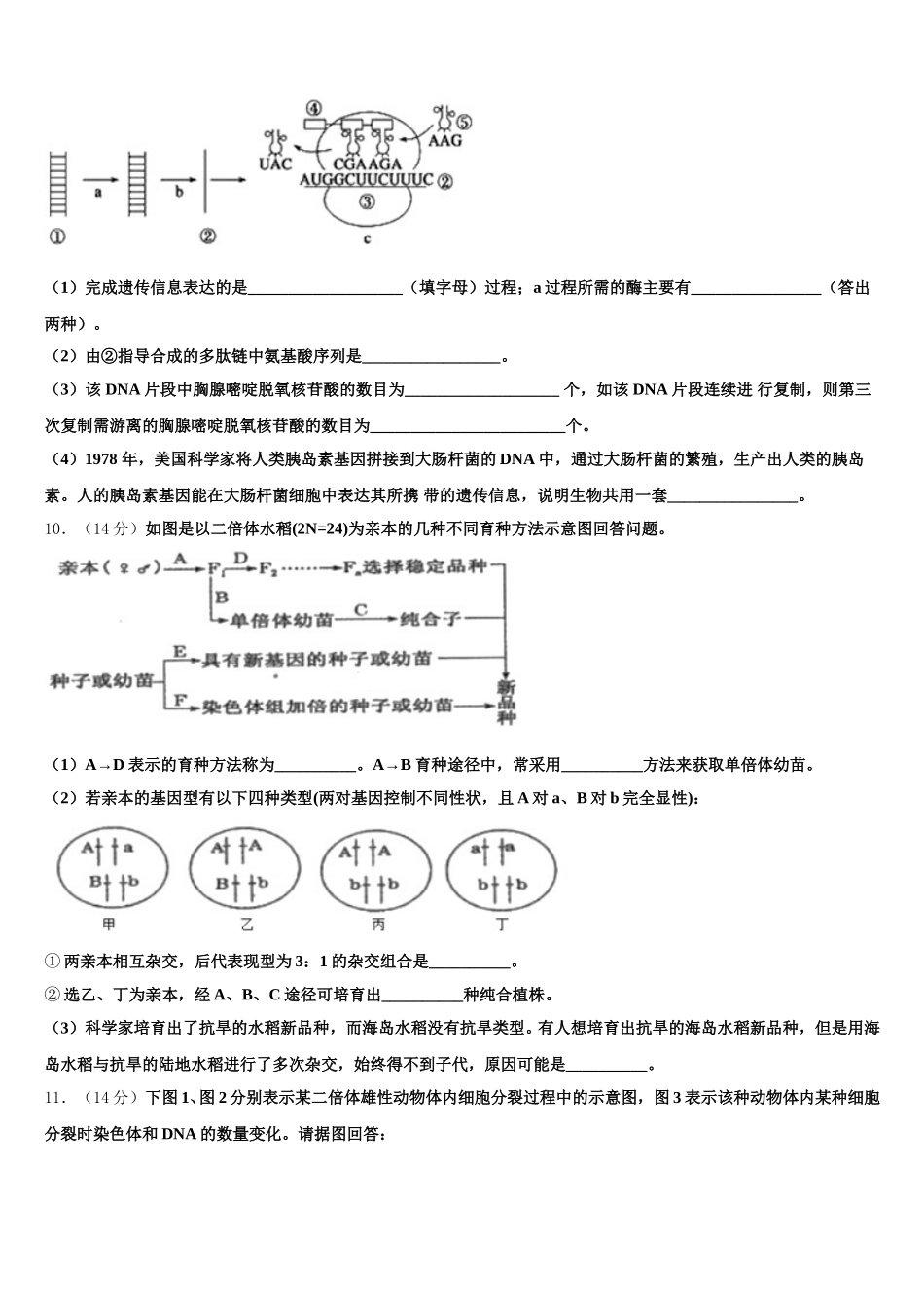 安徽省淮南市第一中学2025年高一生物第二学期期末调研模拟试题含解析_第3页